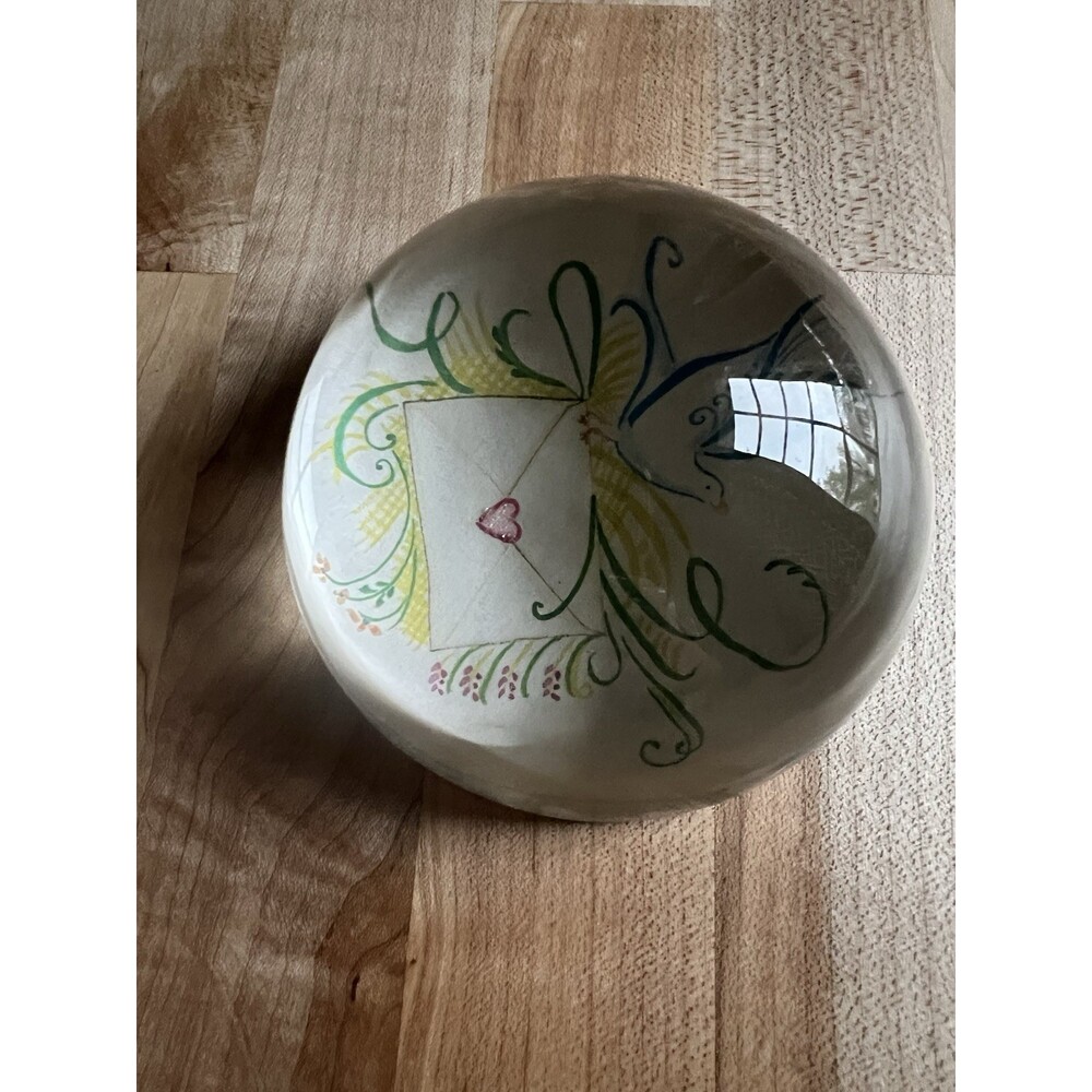 Karen Adam’s Designs Glass Dome Paperweight Signed Dove Love Letter 3.75" Wide - Picture 4 of 8